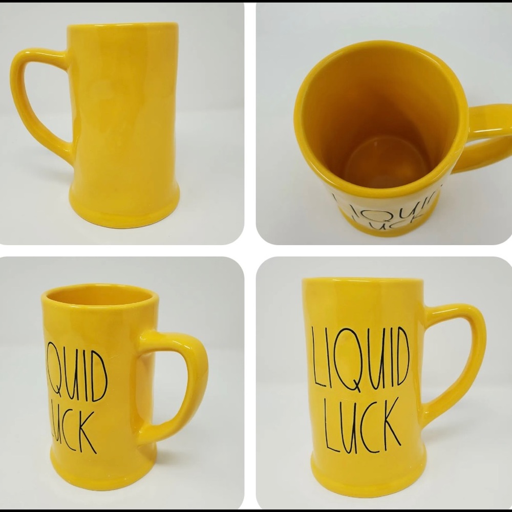 🧡Rae Dunn Large Mug Liquid Luck Beer Coffee Mug Yellow New